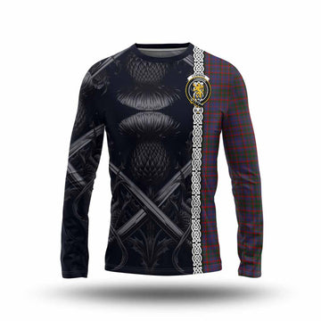 Tartan Vibes Clothing Cumming Tartan Long Sleeve T-Shirt with Family Crest Cross Sword Thistle Celtic Vibes