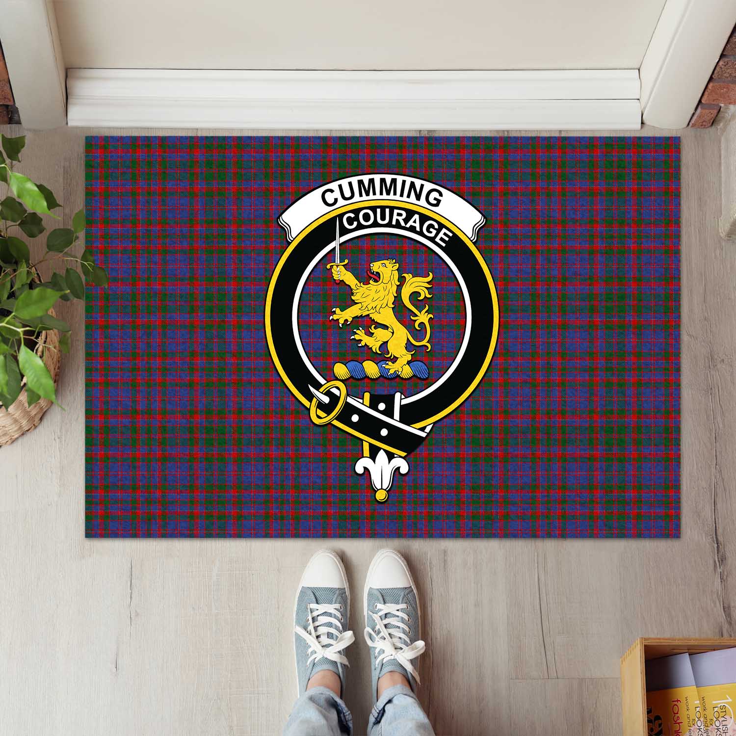 Cumming Tartan Door Mat with Family Crest - Tartanvibesclothing
