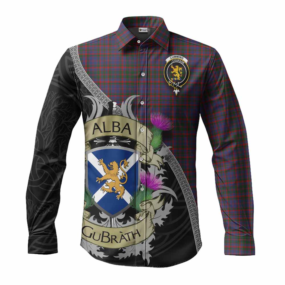 Tartan Vibes Clothing Cumming Tartan Family Crest Long Sleeve Button Shirt Lion Rampant Royal Thistle Shield Celtic Inspired