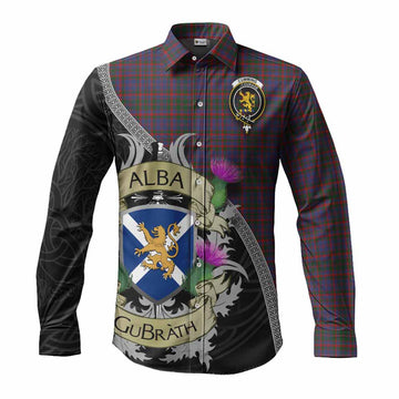 Tartan Vibes Clothing Cumming Tartan Family Crest Long Sleeve Button Shirt Lion Rampant Royal Thistle Shield Celtic Inspired