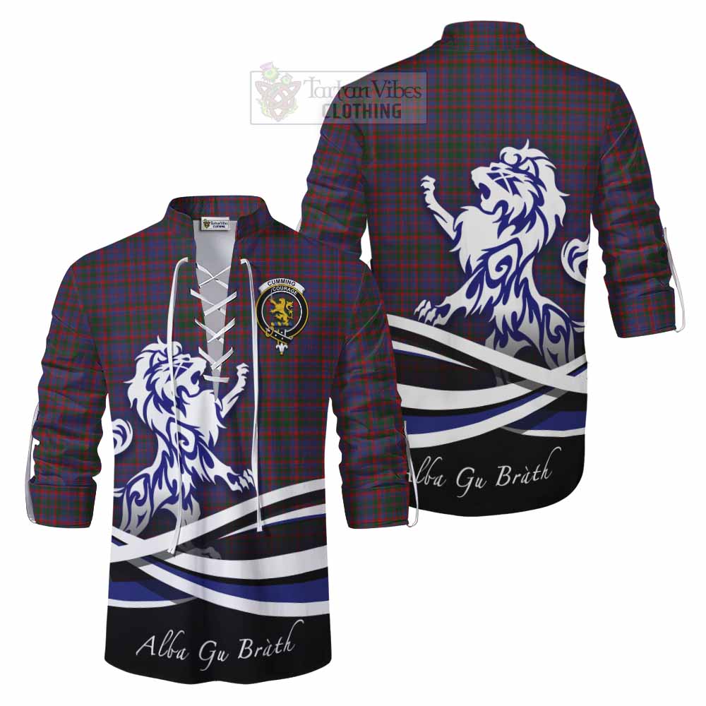 Tartan Vibes Clothing Cumming Tartan Ghillie Kilt Shirt with Alba Gu Brath Regal Lion Emblem