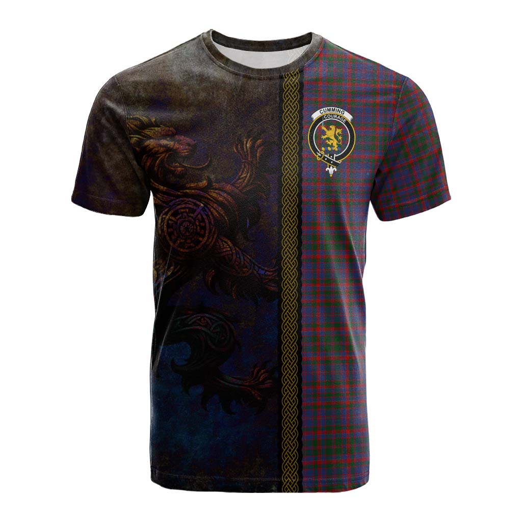 Tartan Vibes Clothing Cumming Tartan Family Crest Cotton T-shirt Alba Gu Brath Be Brave Lion Ancient Style