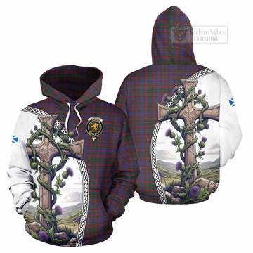 Tartan Vibes Clothing Cumming Tartan Hoodie with Family Crest and St. Andrew's Cross Accented by Thistle Vines