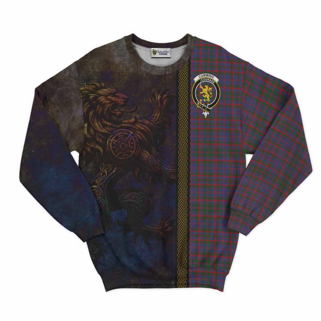 Tartan Vibes Clothing Cumming Tartan Family Crest Sweatshirt Alba Gu Brath Be Brave Lion Ancient Style
