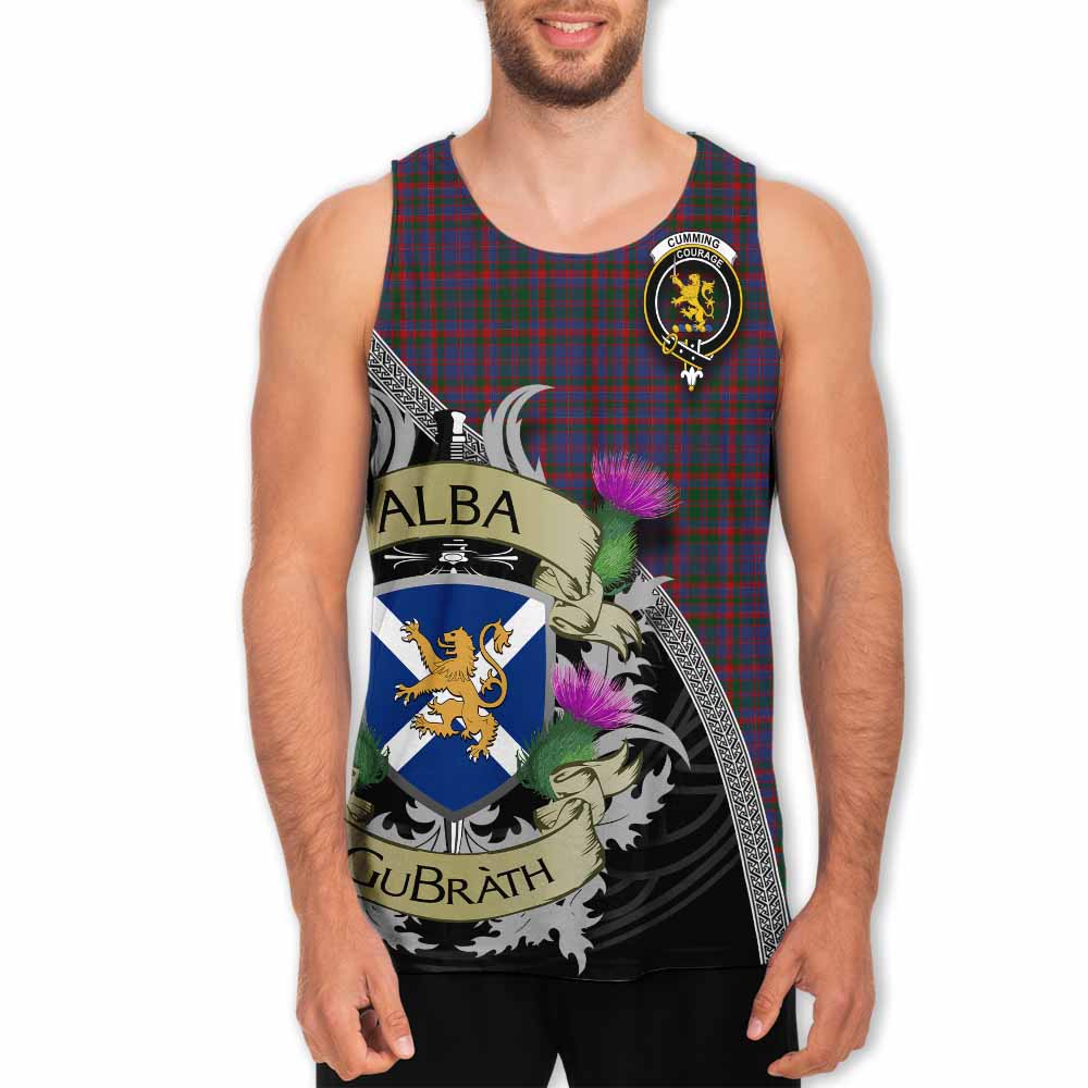 Tartan Vibes Clothing Cumming Tartan Family Crest Men's Tank Top Lion Rampant Royal Thistle Shield Celtic Inspired