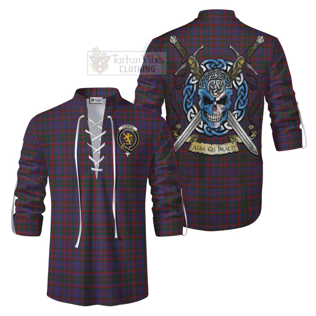 Tartan Vibes Clothing Cumming Tartan Ghillie Kilt Shirt with Family Crest Celtic Skull Style