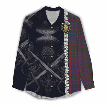 Cumming Tartan Women's Casual Shirt with Family Crest Cross Sword Thistle Celtic Vibes