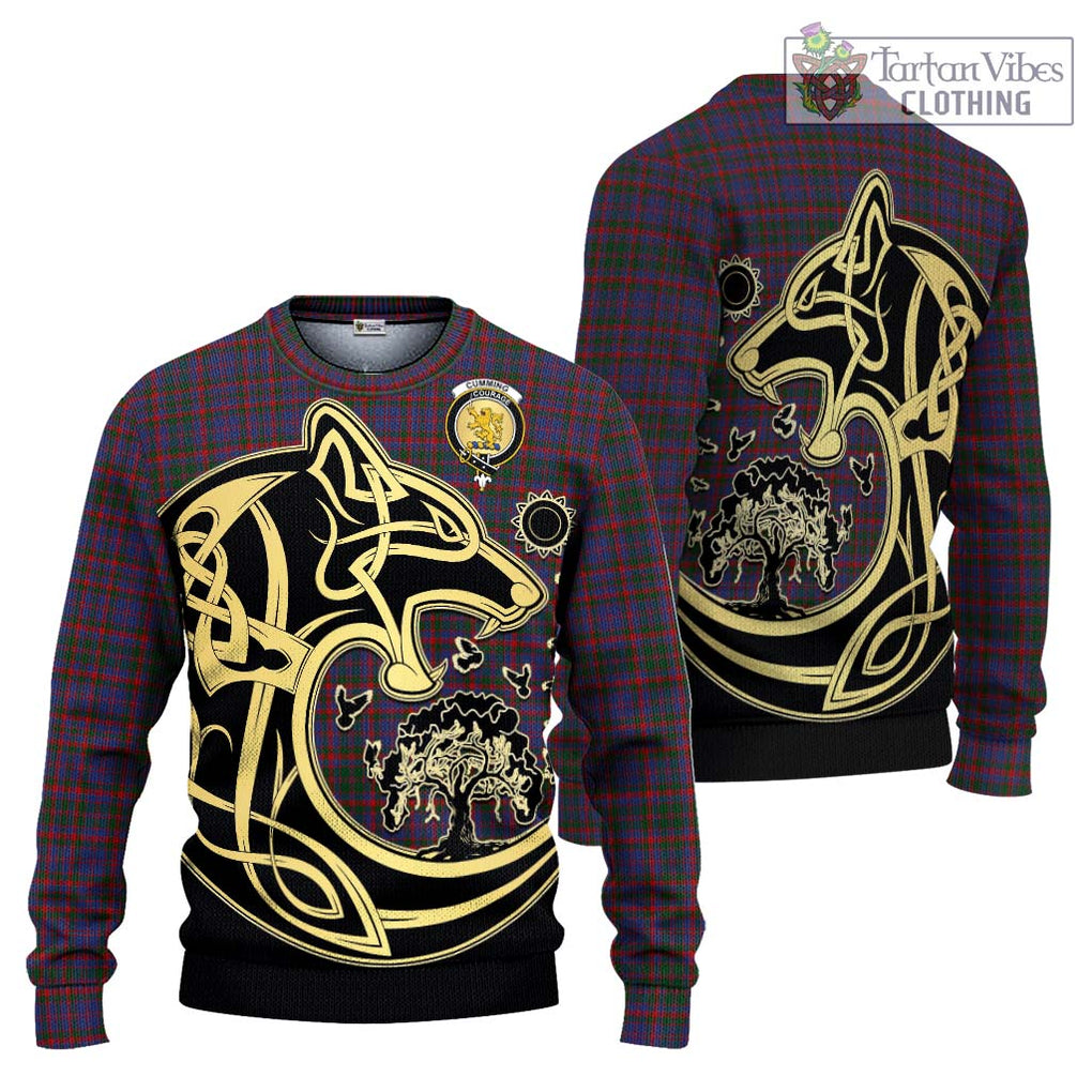 Cumming Tartan Knitted Sweater with Family Crest Celtic Wolf Style Unisex - Tartan Vibes Clothing