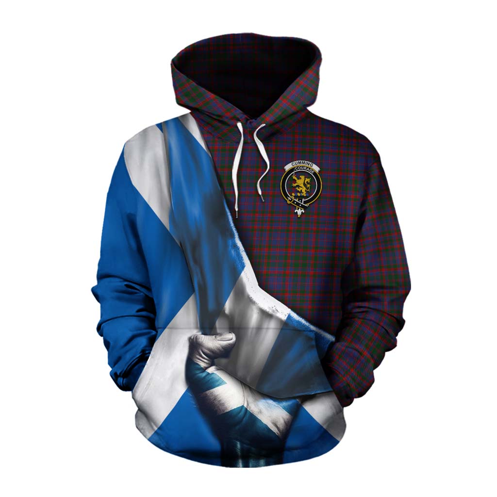 Tartan Vibes Clothing Cumming Tartan Cotton Hoodie with Family Crest Scotland Patriotic Style