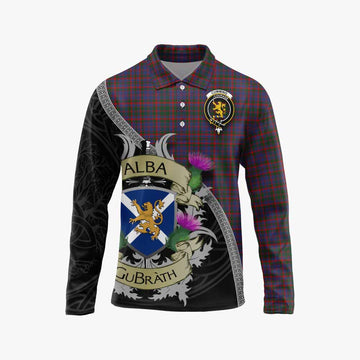 Tartan Vibes Clothing Cumming Tartan Family Crest Long Sleeve Polo Shirt Lion Rampant Royal Thistle Shield Celtic Inspired