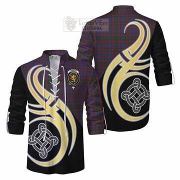 Tartan Vibes Clothing Cumming Tartan Ghillie Kilt Shirt with Family Crest and Celtic Symbol Style