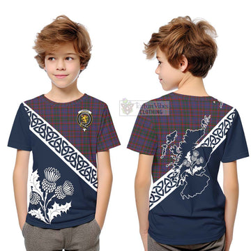 Tartan Vibes Clothing Cumming Tartan Kid T-Shirt Featuring Thistle and Scotland Map