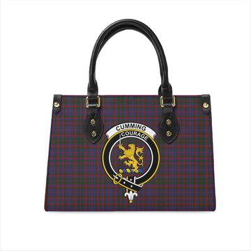 Cumming Tartan Leather Bag with Family Crest