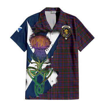 Tartan Vibes Clothing Cumming Tartan Family Crest Short Sleeve Button Shirt Scottish Thistle Celtic Inspired