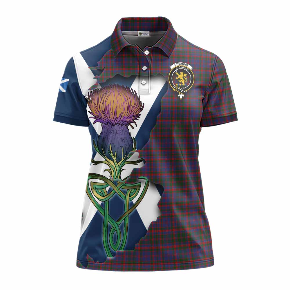 Tartan Vibes Clothing Cumming Tartan Family Crest Women's Polo Shirt Scottish Thistle Celtic Inspired