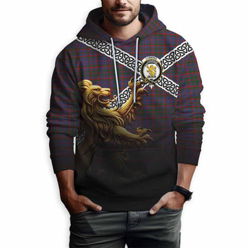 Cumming Crest Tartan Hoodie with Golden Lion Emblem Celtic Style