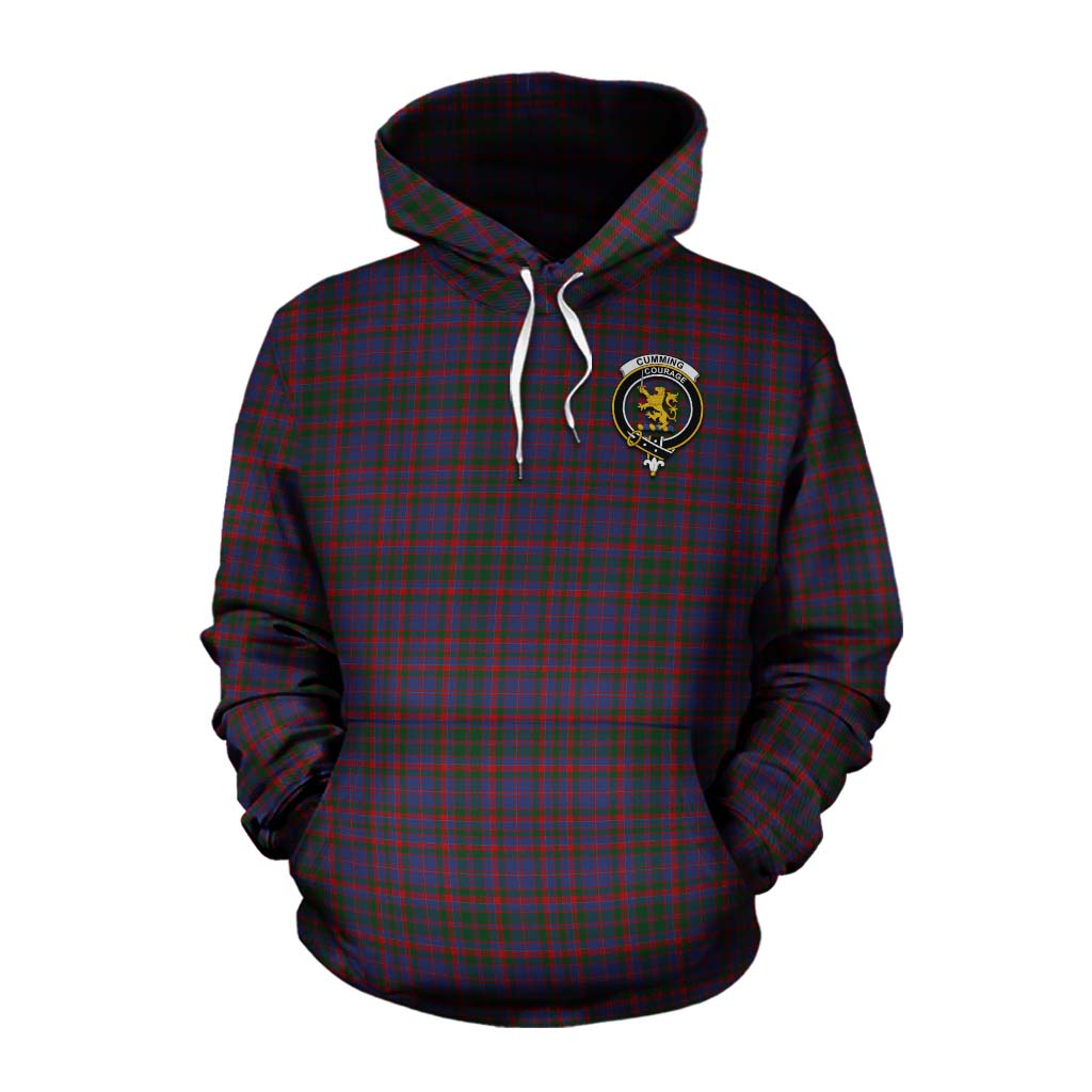 Tartan Vibes Clothing Cumming Tartan Cotton Hoodie with Family Crest and Bearded Skull Holding Bottles of Whiskey