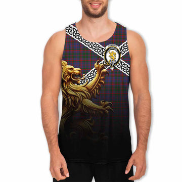 Tartan Vibes Clothing Cumming Crest Tartan Men's Tank Top with Golden Lion Emblem Celtic Style