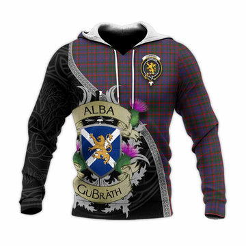 Tartan Vibes Clothing Cumming Tartan Family Crest Knitted Hoodie Lion Rampant Royal Thistle Shield Celtic Inspired
