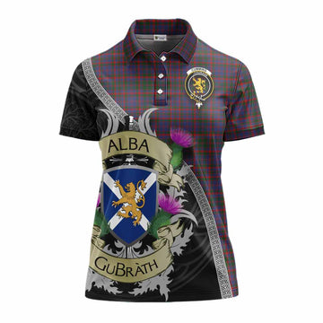 Cumming Tartan Family Crest Women's Polo Shirt Lion Rampant Royal Thistle Shield Celtic Inspired