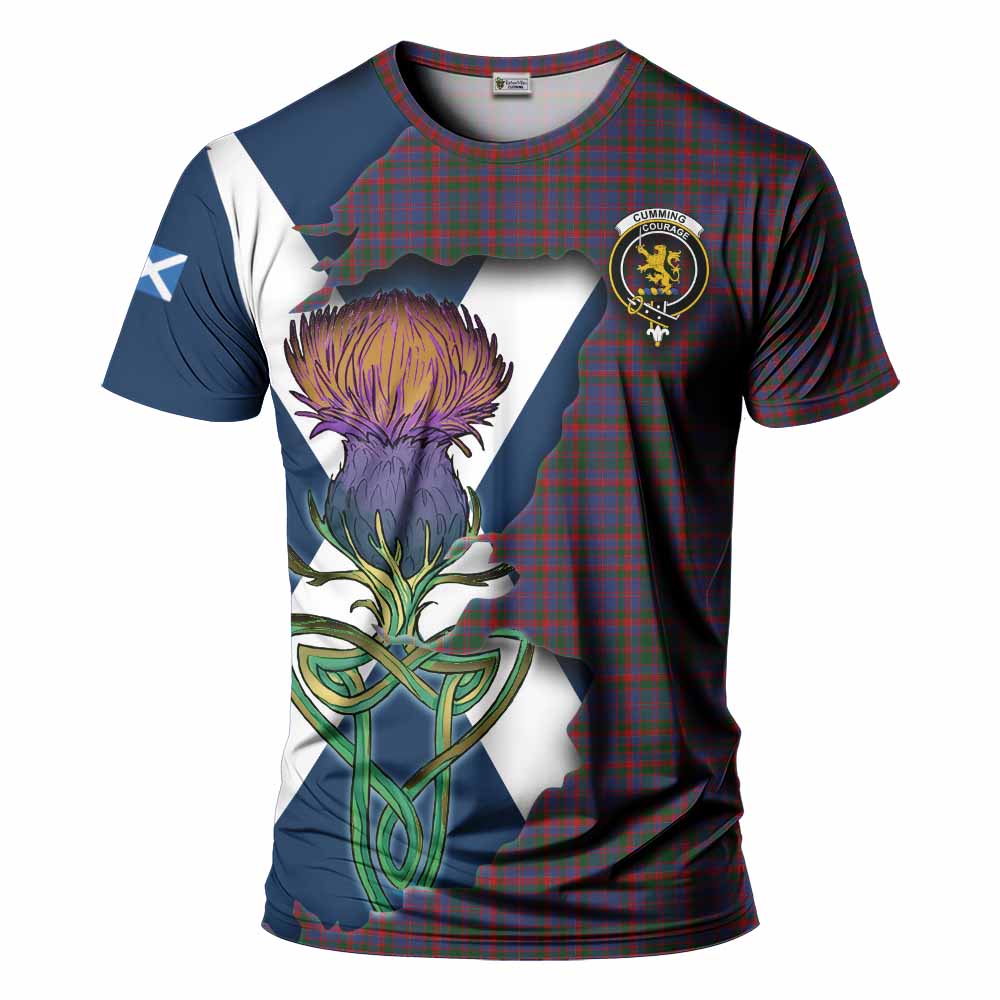 Tartan Vibes Clothing Cumming Tartan Family Crest T-Shirt Scottish Thistle Celtic Inspired