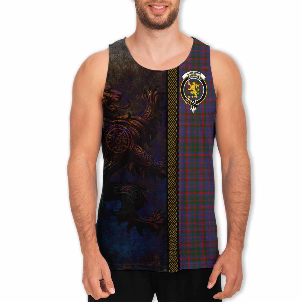 Tartan Vibes Clothing Cumming Tartan Family Crest Men's Tank Top Alba Gu Brath Be Brave Lion Ancient Style