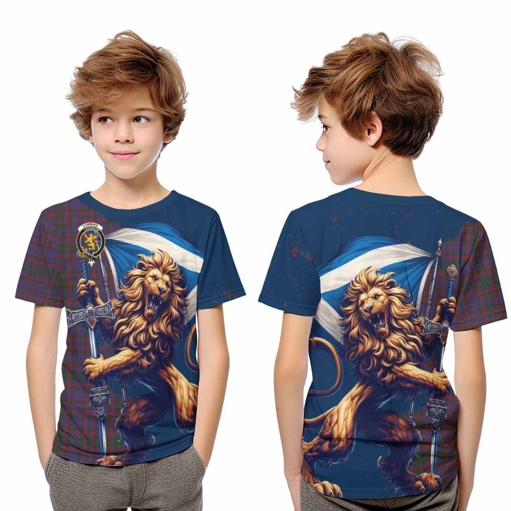 Tartan Vibes Clothing Cumming Tartan Family Crest Kid T-Shirt with Scottish Majestic Lion