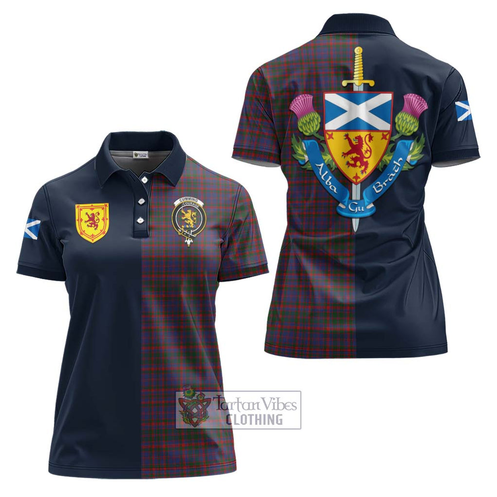 Tartan Vibes Clothing Cumming Tartan Women's Polo Shirt with Scottish Lion Royal Arm Half Style