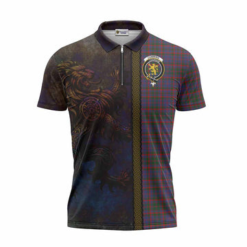 Cumming Tartan Family Crest Zipper Polo Shirt Alba Gu Brath Be Brave Lion Ancient Style