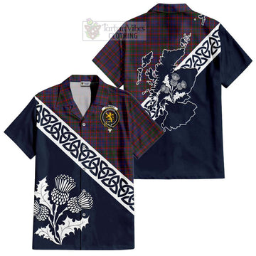 Tartan Vibes Clothing Cumming Tartan Short Sleeve Button Shirt Featuring Thistle and Scotland Map