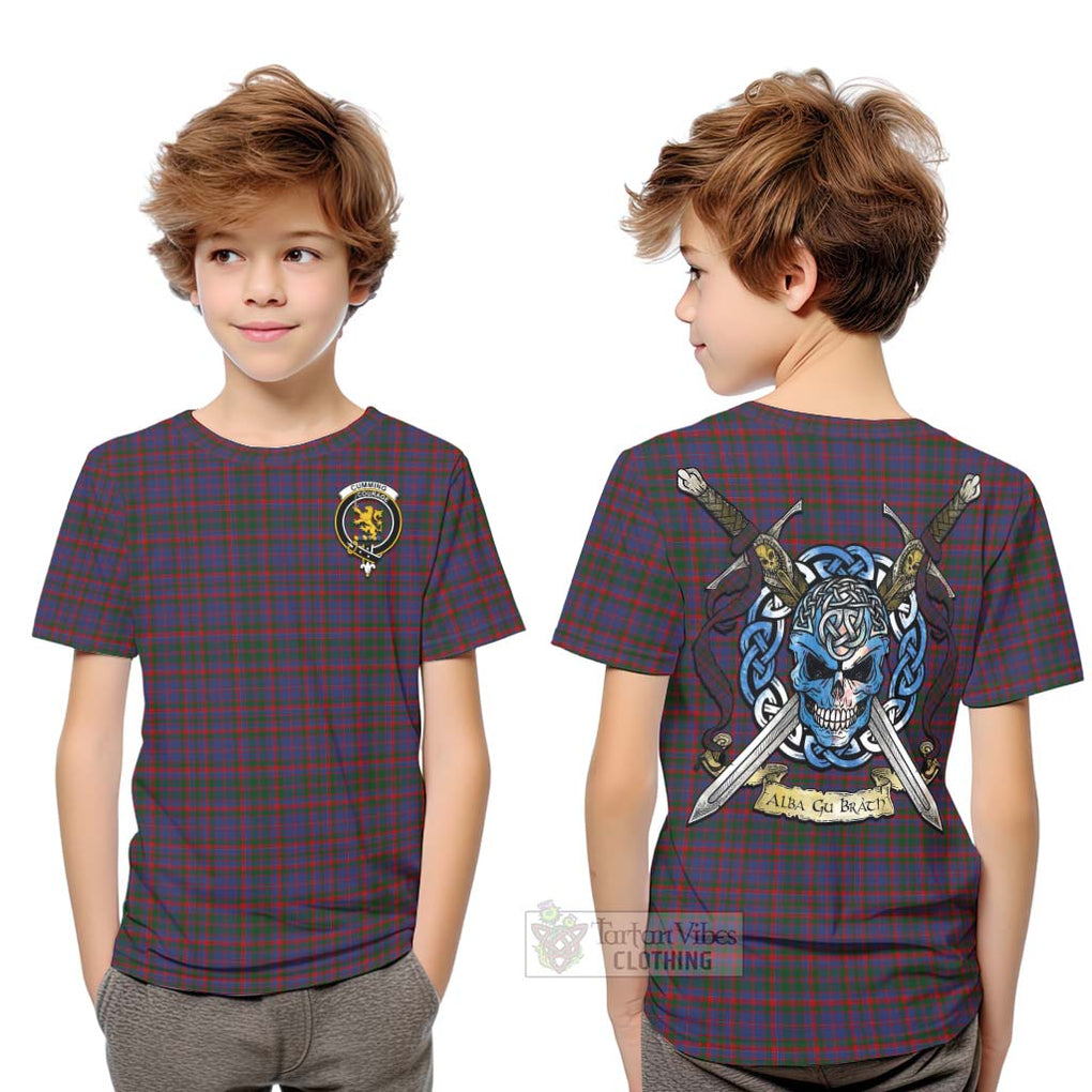 Tartan Vibes Clothing Cumming Tartan Kid T-Shirt with Family Crest Celtic Skull Style