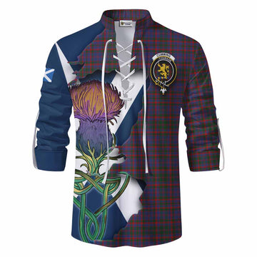 Tartan Vibes Clothing Cumming Tartan Family Crest Ghillie Kilt Shirt Scottish Thistle Celtic Inspired