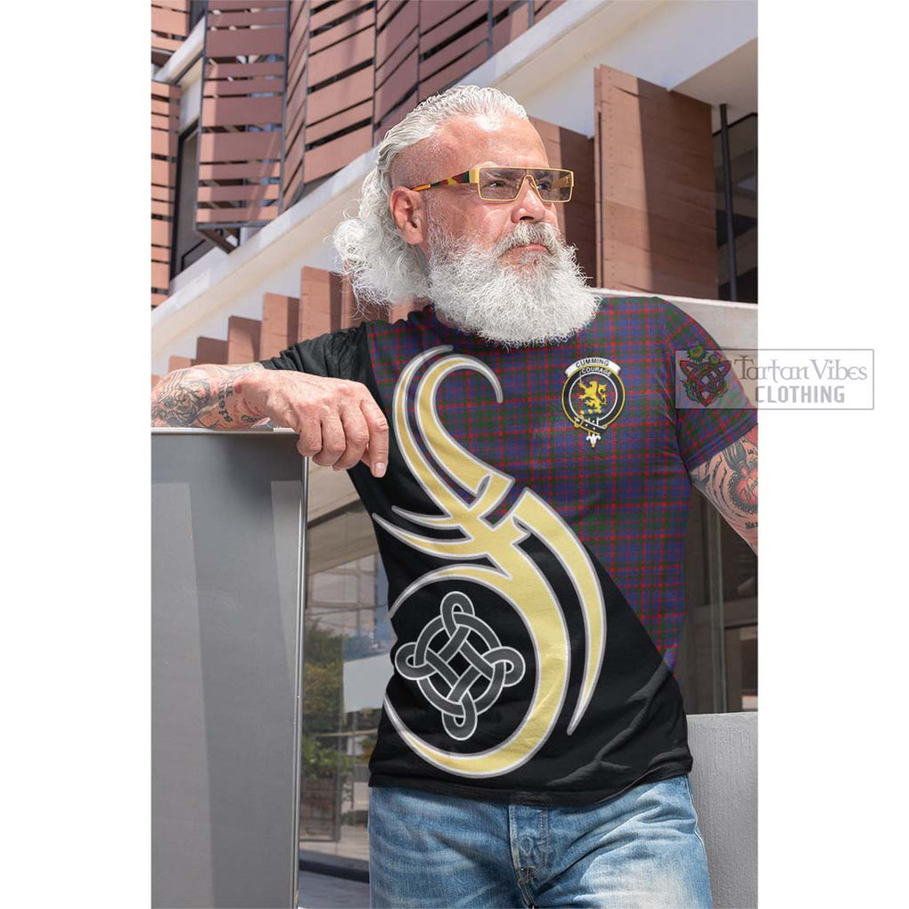 Tartan Vibes Clothing Cumming Tartan Cotton T-shirt with Family Crest and Celtic Symbol Style
