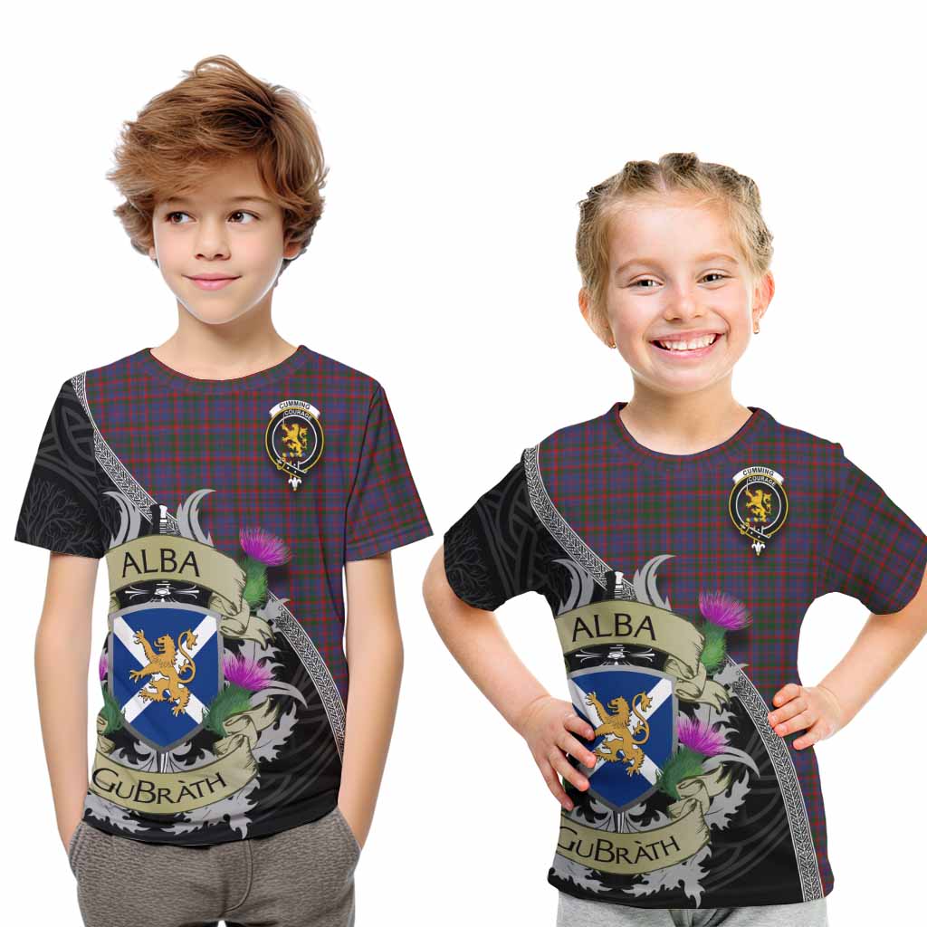 Tartan Vibes Clothing Cumming Tartan Family Crest Kid T-Shirt Lion Rampant Royal Thistle Shield Celtic Inspired