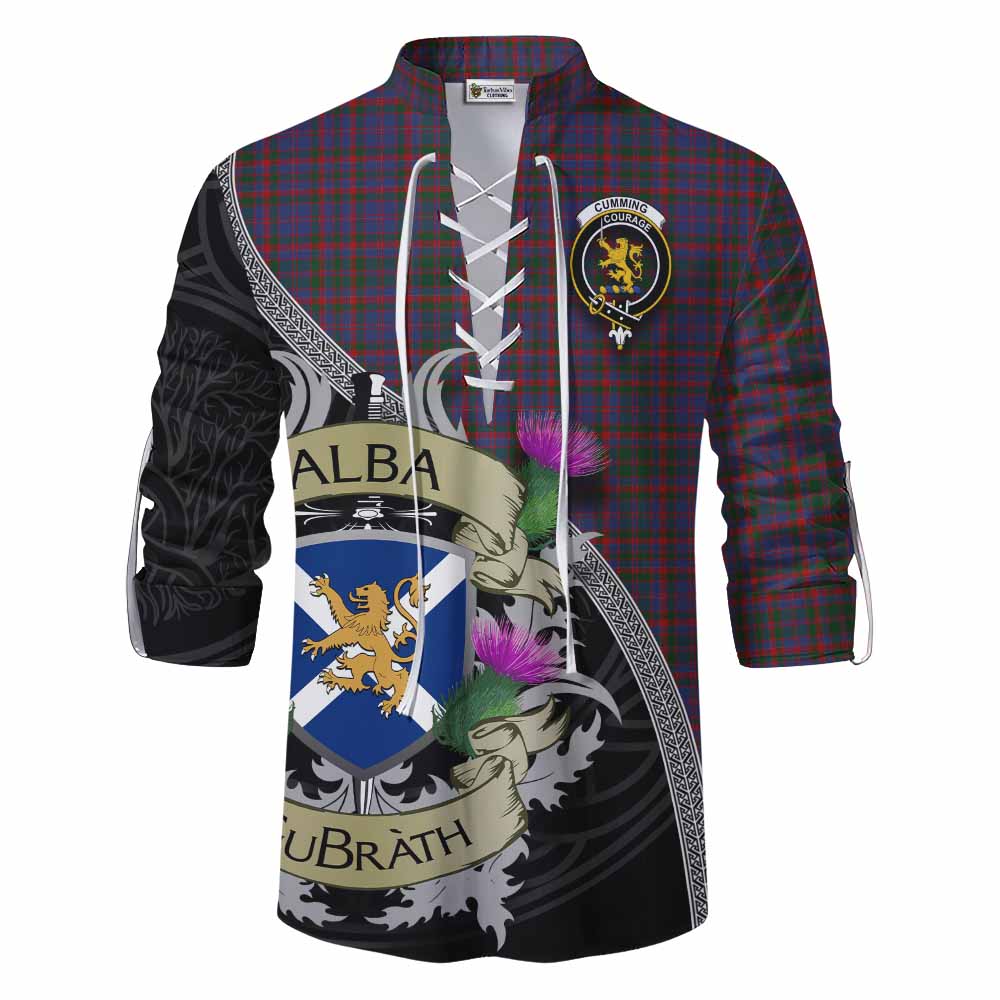 Tartan Vibes Clothing Cumming Tartan Family Crest Ghillie Kilt Shirt Lion Rampant Royal Thistle Shield Celtic Inspired