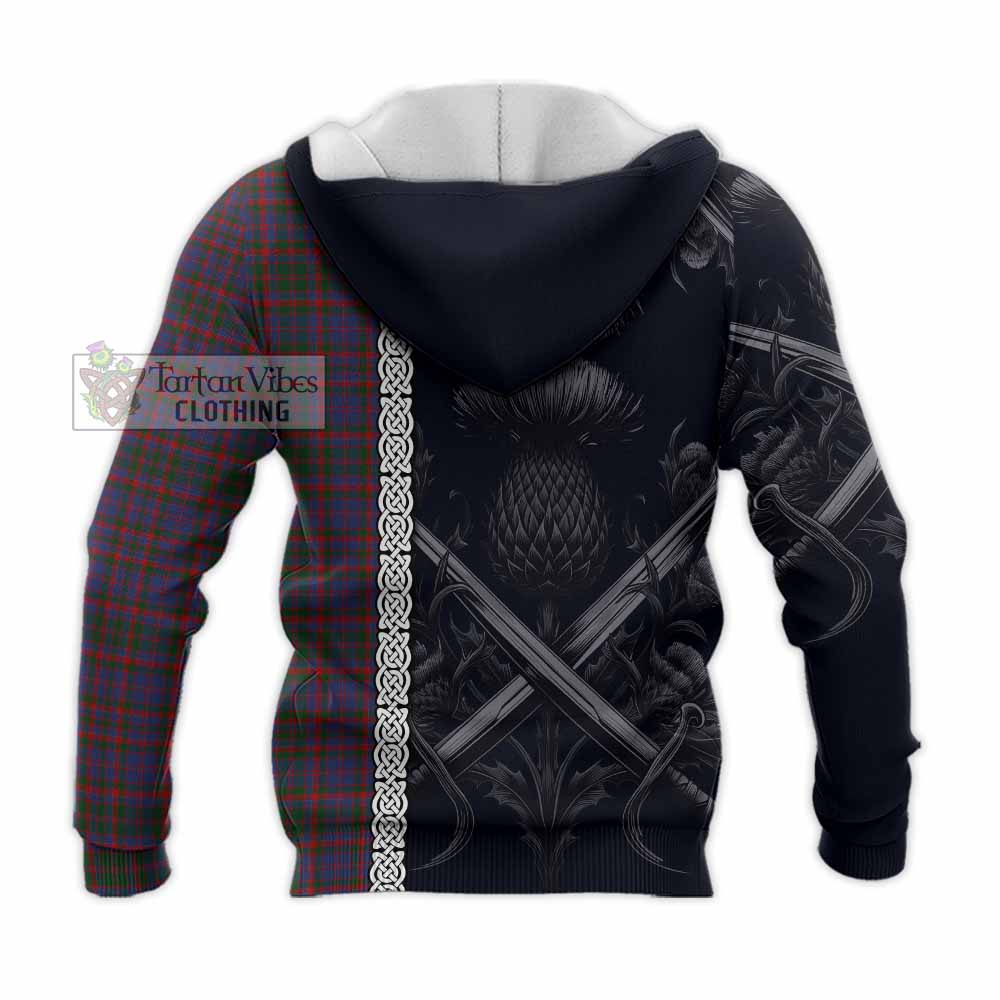 Tartan Vibes Clothing Cumming Tartan Knitted Hoodie with Family Crest Cross Sword Thistle Celtic Vibes