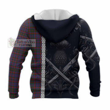 Tartan Vibes Clothing Cumming Tartan Knitted Hoodie with Family Crest Cross Sword Thistle Celtic Vibes