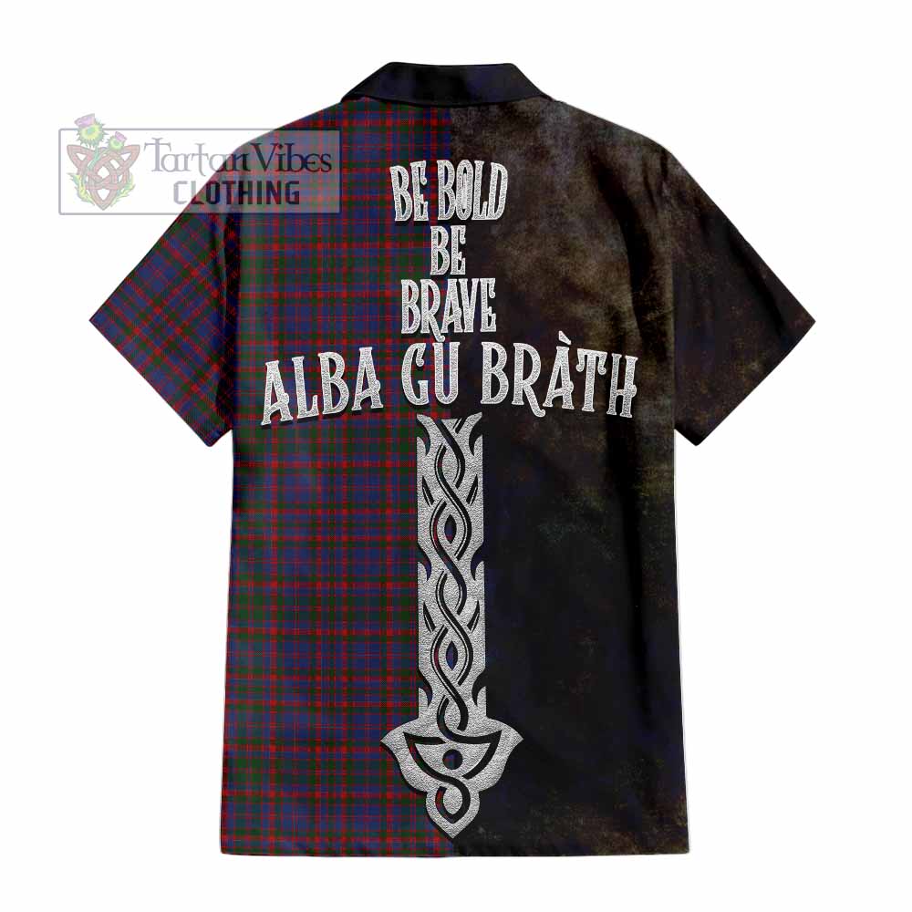 Tartan Vibes Clothing Cumming Tartan Family Crest Short Sleeve Button Shirt Alba Gu Brath Be Brave Lion Ancient Style