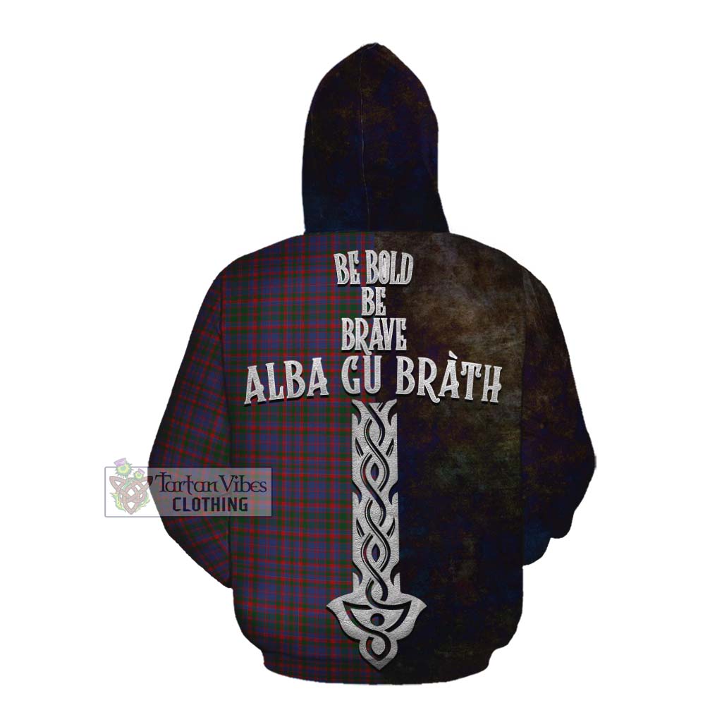 Tartan Vibes Clothing Cumming Tartan Family Crest Cotton Hoodie Alba Gu Brath Be Brave Lion Ancient Style
