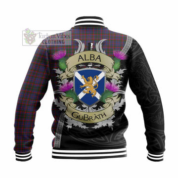 Tartan Vibes Clothing Cumming Tartan Family Crest Baseball Jacket Lion Rampant Royal Thistle Shield Celtic Inspired
