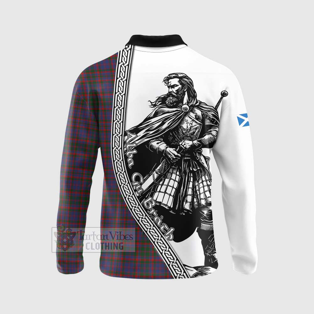 Cumming Tartan Clan Crest Long Sleeve Polo Shirt with Highlander Warrior Celtic Style - Tartan Vibes Clothing
