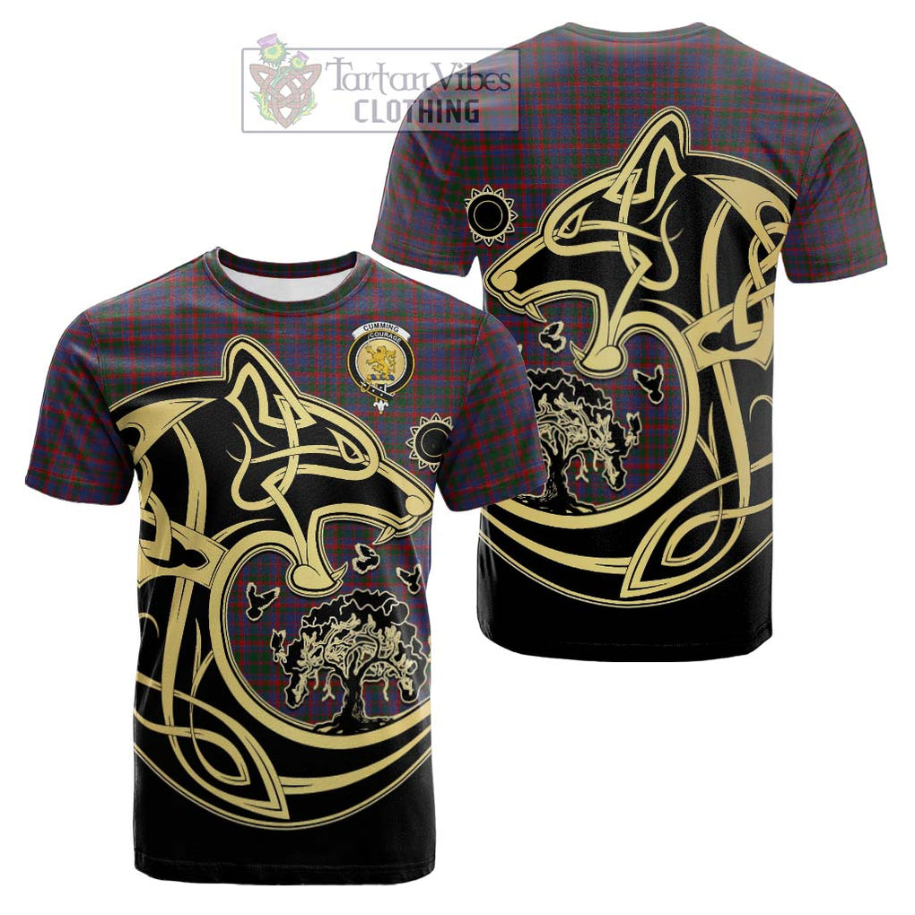 Tartan Vibes Clothing Cumming Tartan Cotton T-shirt with Family Crest Celtic Wolf Style