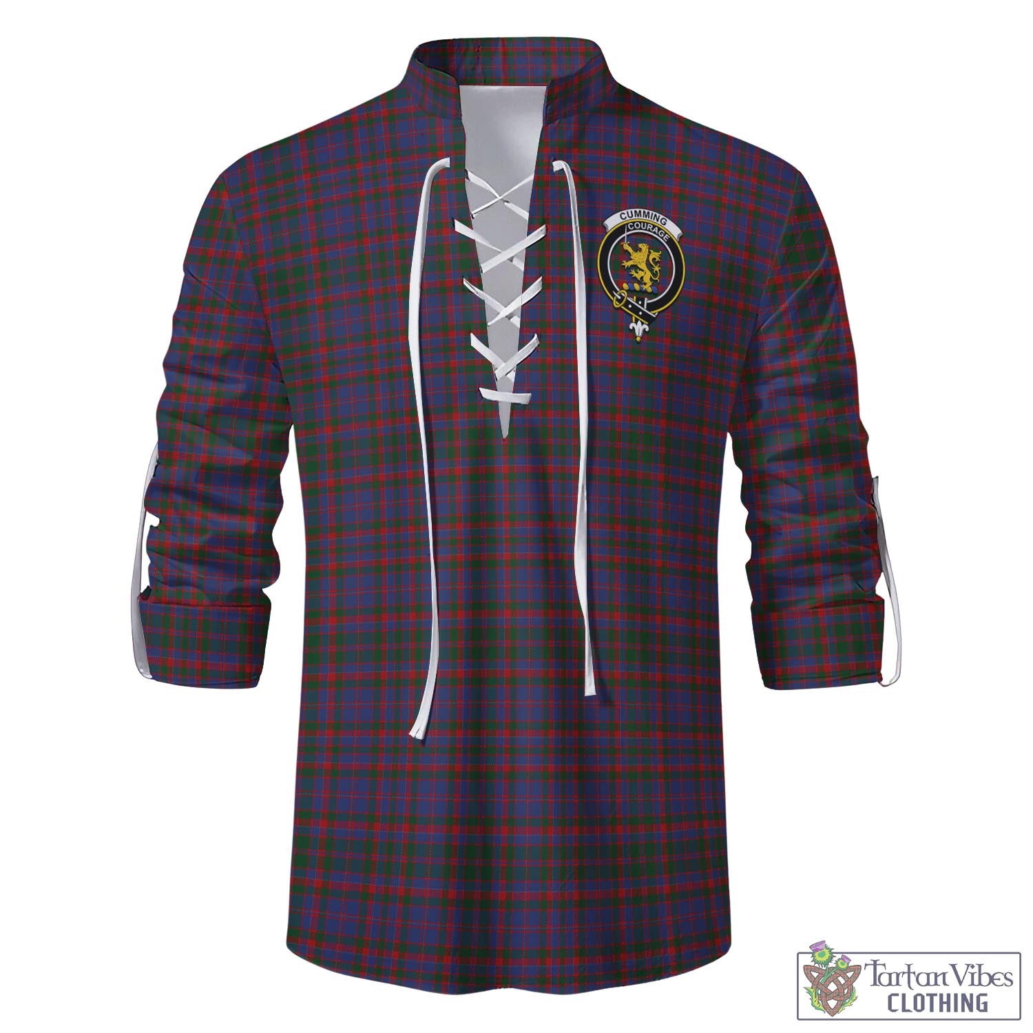 Tartan Vibes Clothing Cumming Tartan Men's Scottish Traditional Jacobite Ghillie Kilt Shirt with Family Crest