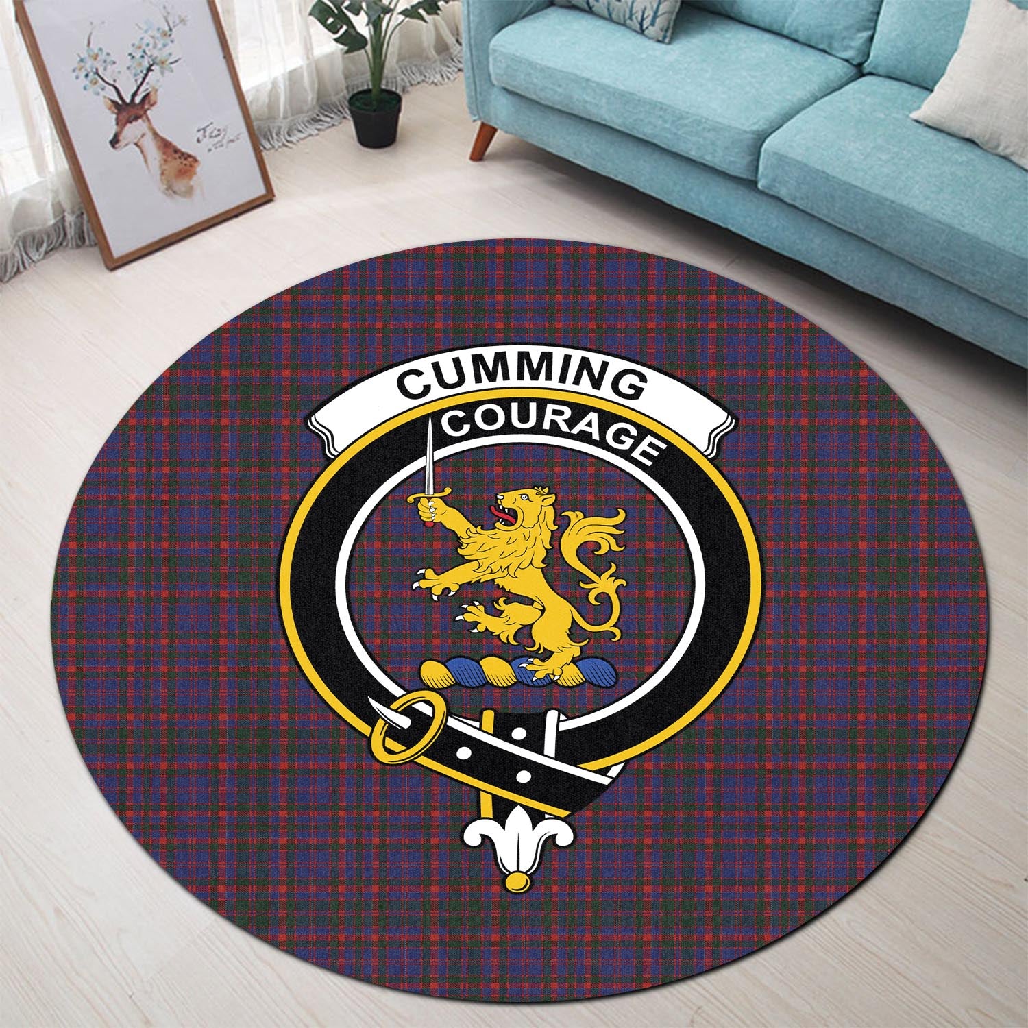 Cumming Tartan Round Rug with Family Crest - Tartanvibesclothing