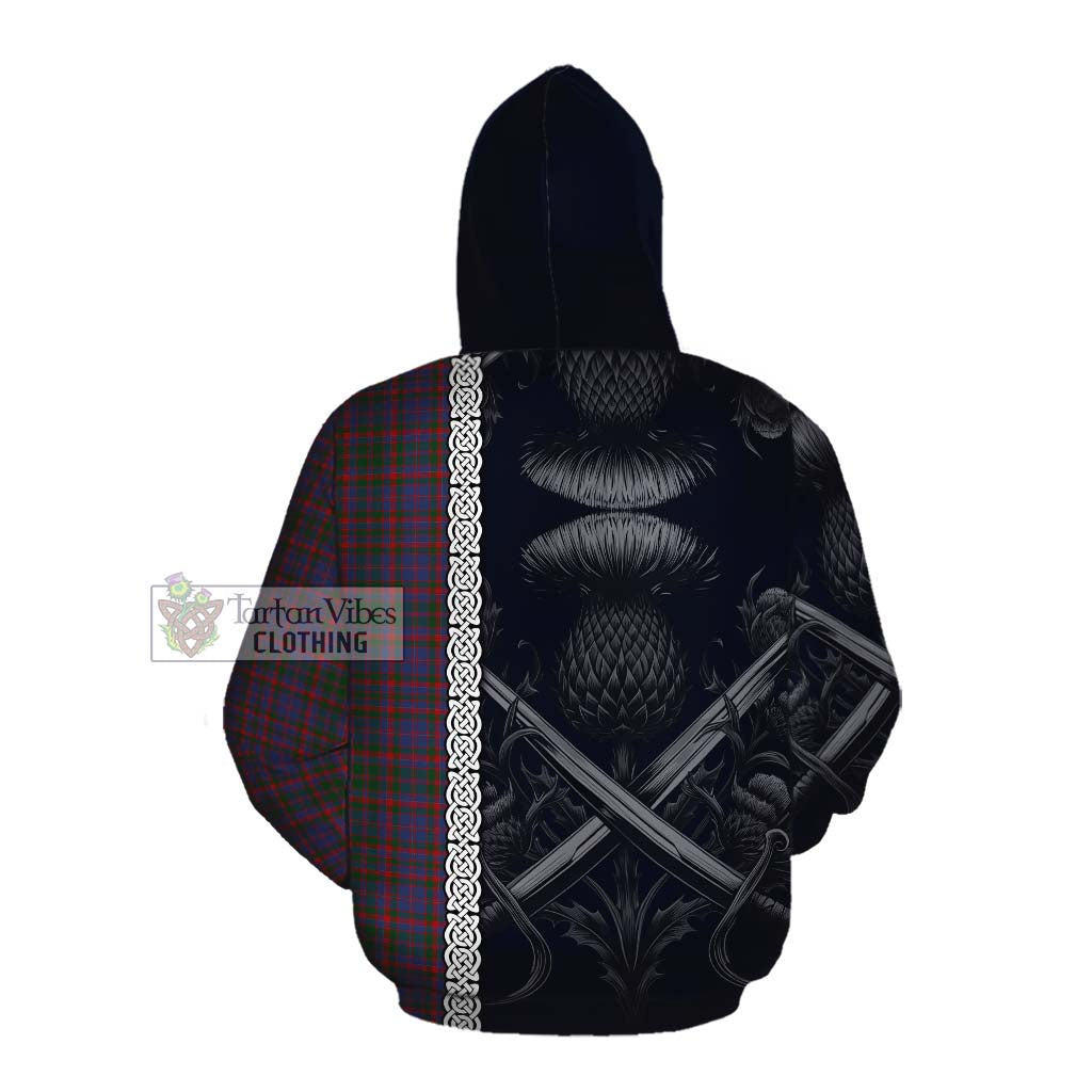 Tartan Vibes Clothing Cumming Tartan Cotton Hoodie with Family Crest Cross Sword Thistle Celtic Vibes