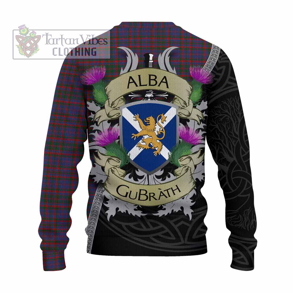 Tartan Vibes Clothing Cumming Tartan Family Crest Knitted Sweater Lion Rampant Royal Thistle Shield Celtic Inspired