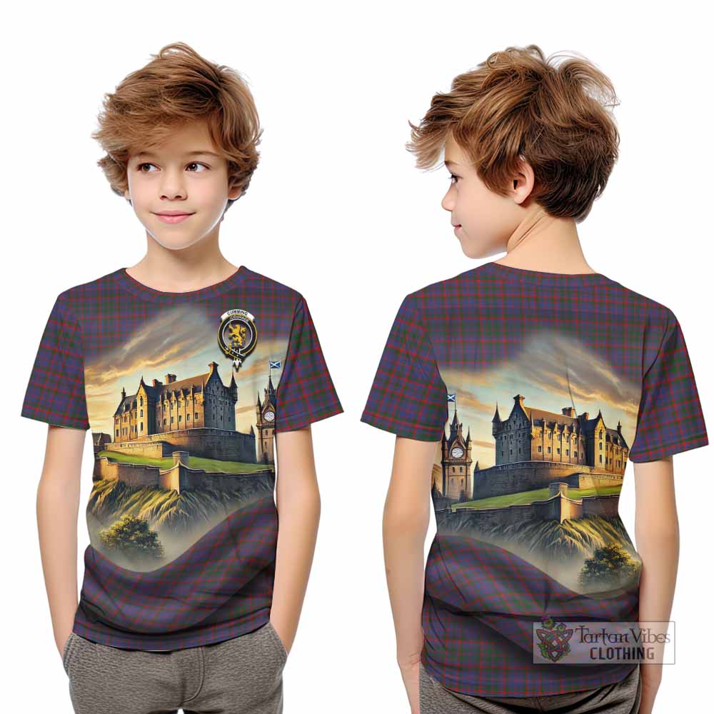 Tartan Vibes Clothing Cumming Tartan Family Crest Kid T-Shirt with Scottish Ancient Castle Style
