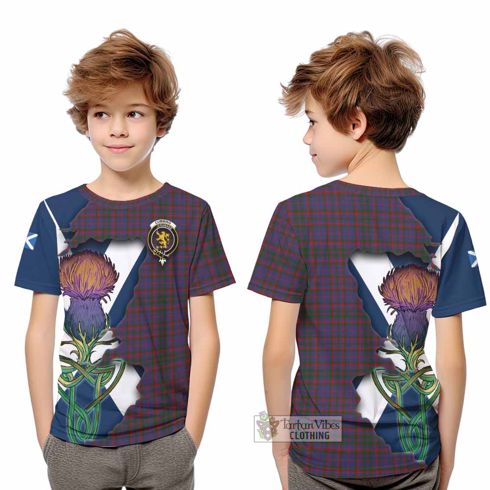 Tartan Vibes Clothing Cumming Tartan Family Crest Kid T-Shirt Scottish Thistle Celtic Inspired