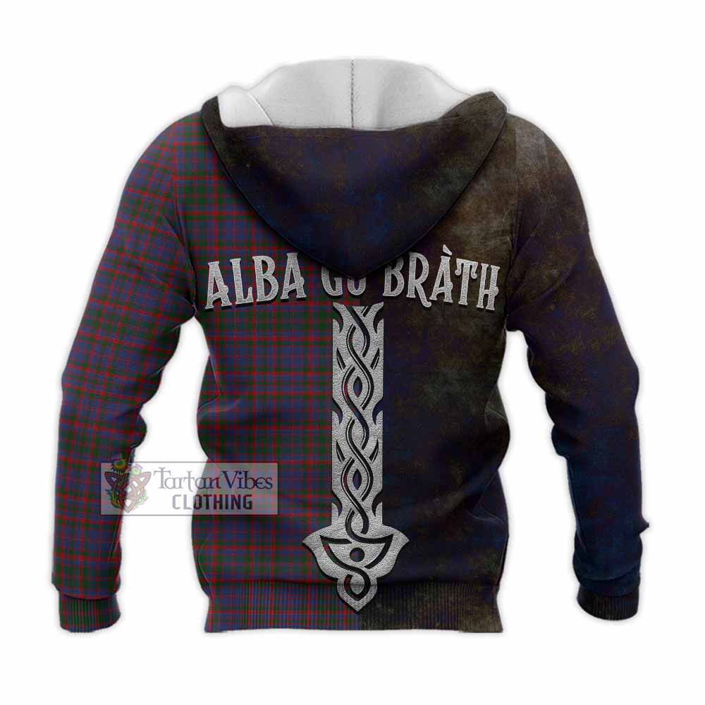 Tartan Vibes Clothing Cumming Tartan Family Crest Knitted Hoodie Alba Gu Brath Be Brave Lion Ancient Style