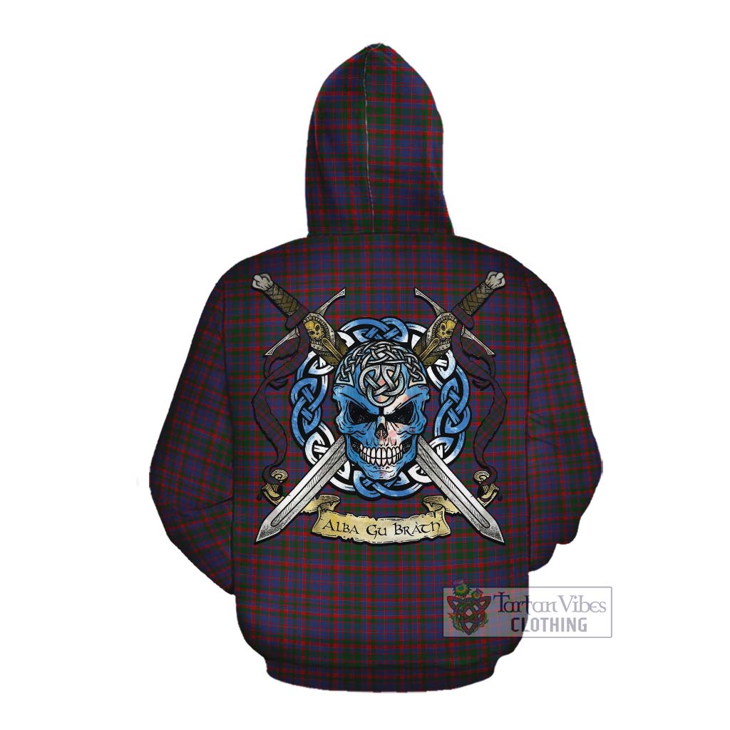 Tartan Vibes Clothing Cumming Tartan Cotton Hoodie with Family Crest Celtic Skull Style